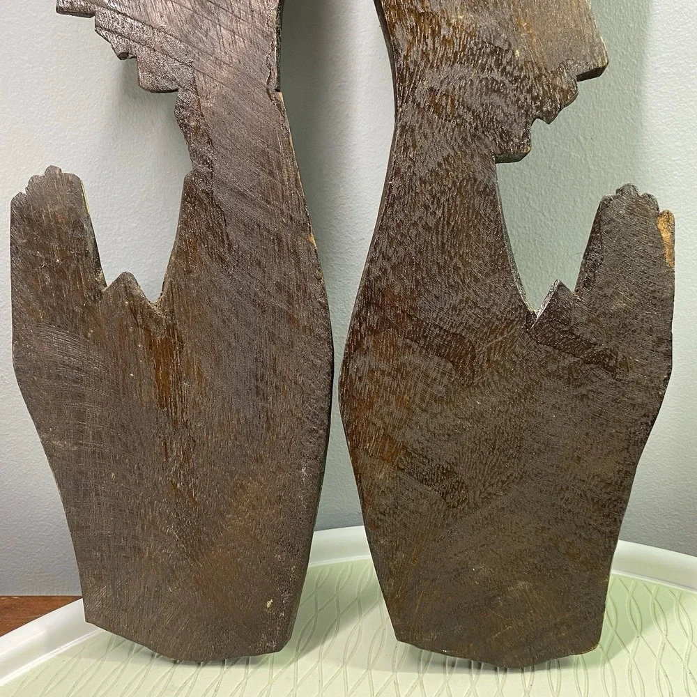 Vintage African Wooden Wall Art. Carved&Painted Teak/Ebony Wood Praying Hand 15